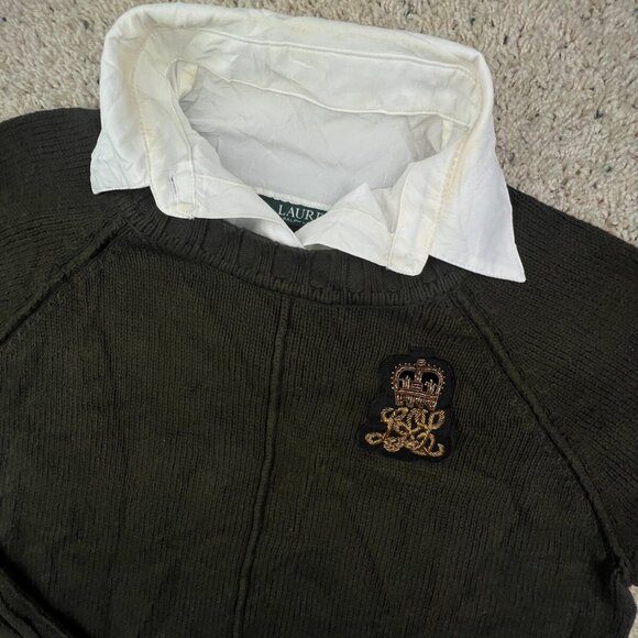 Lauren Ralph Lauren Women’s Sweater Brown Medium Crest Logo White Trim School - Picture 12 of 14